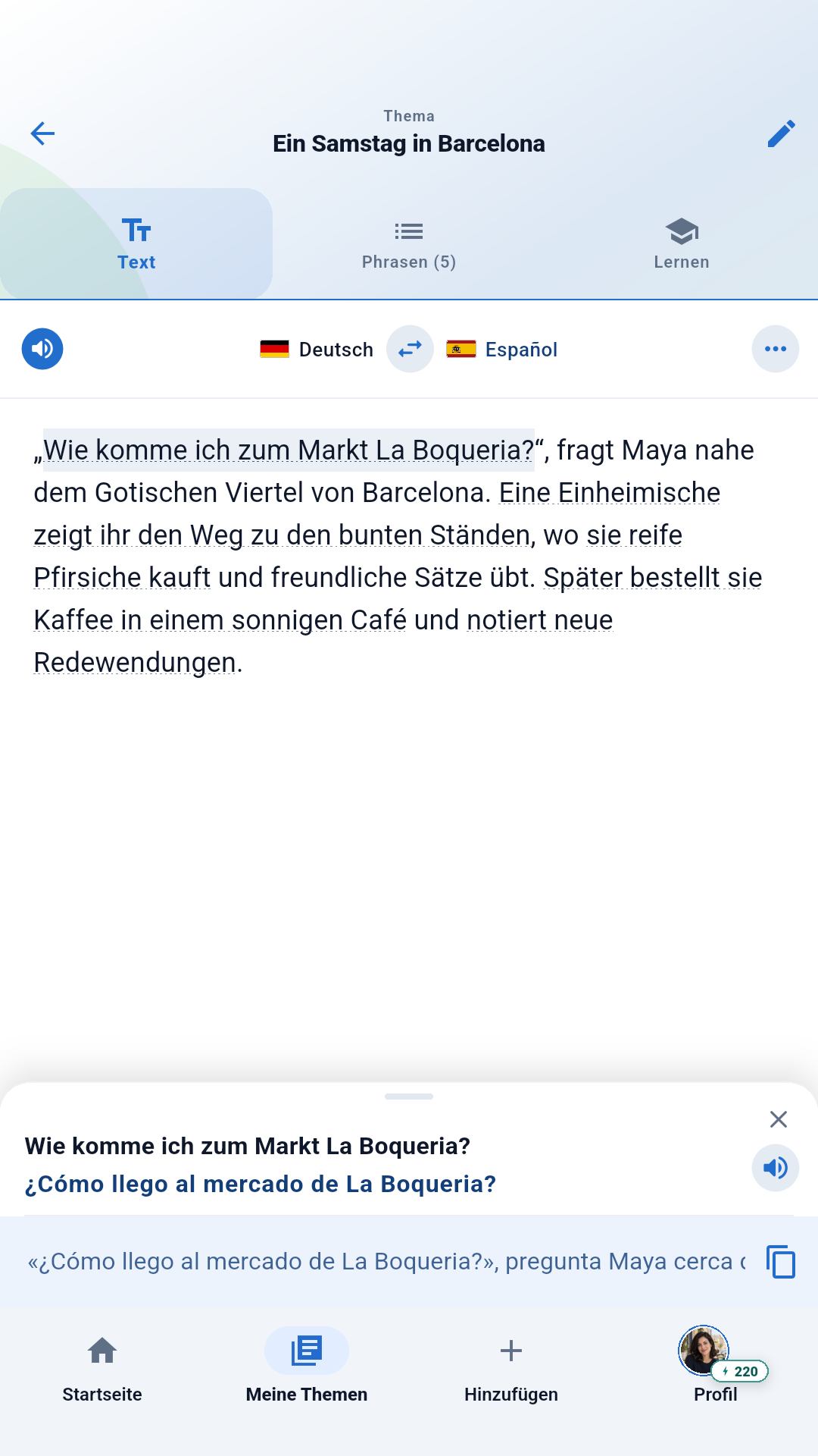 Lerne Sätze im Kontext mit Übersetzung und Audio