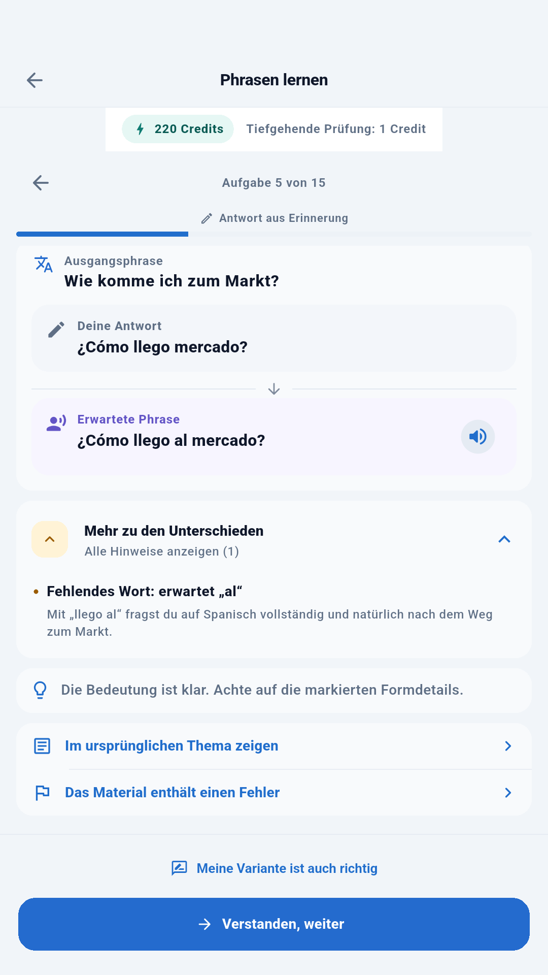 Erhalte ausführliches Feedback zu deinen Antworten