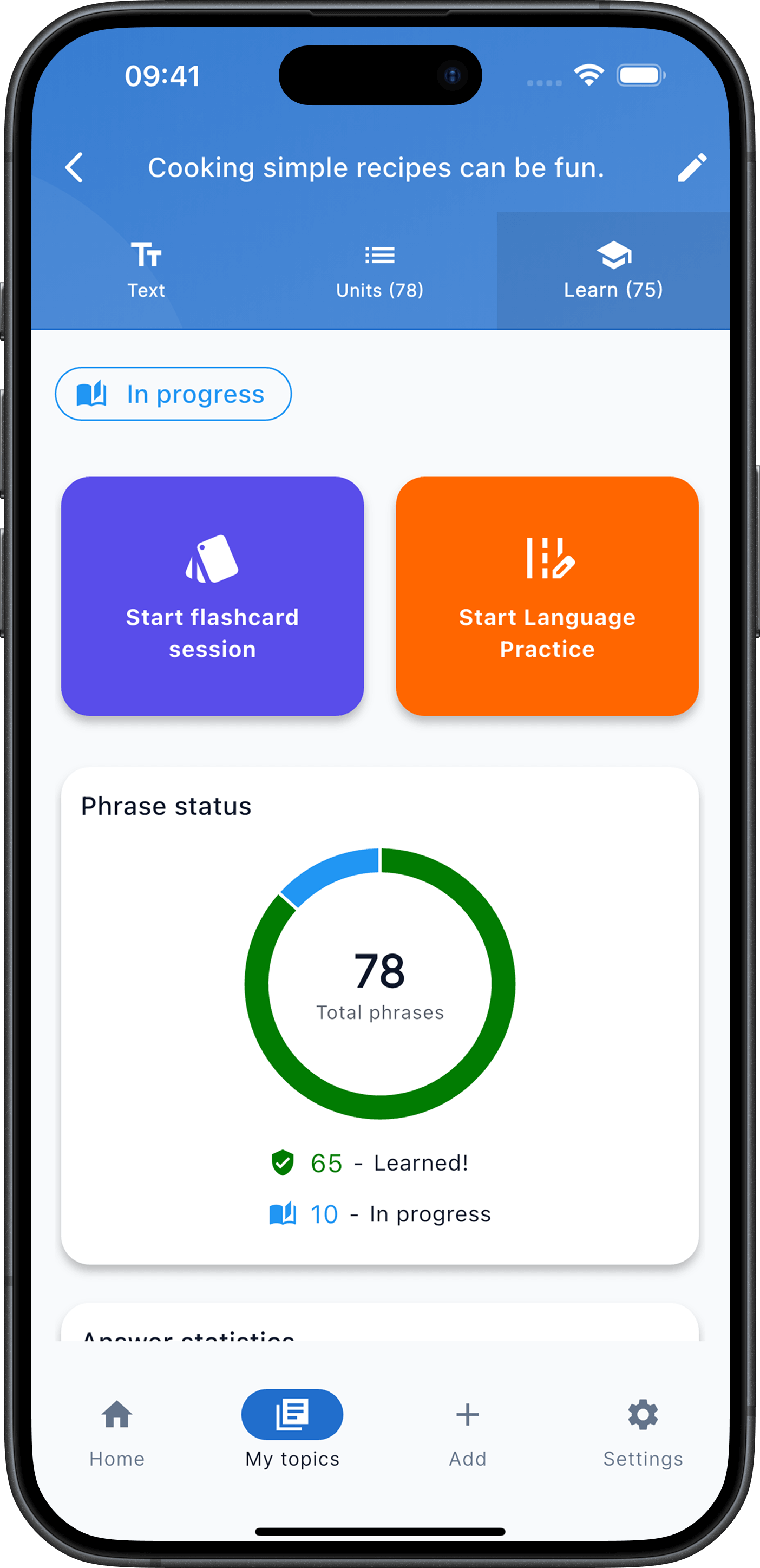 Analyze learning statistics